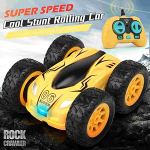 ماشین کنترلی چرخشی 360 درجه زرد Car 360 Degree Flip Remote Control Cars مقیاس 1:32_اسباب بازی